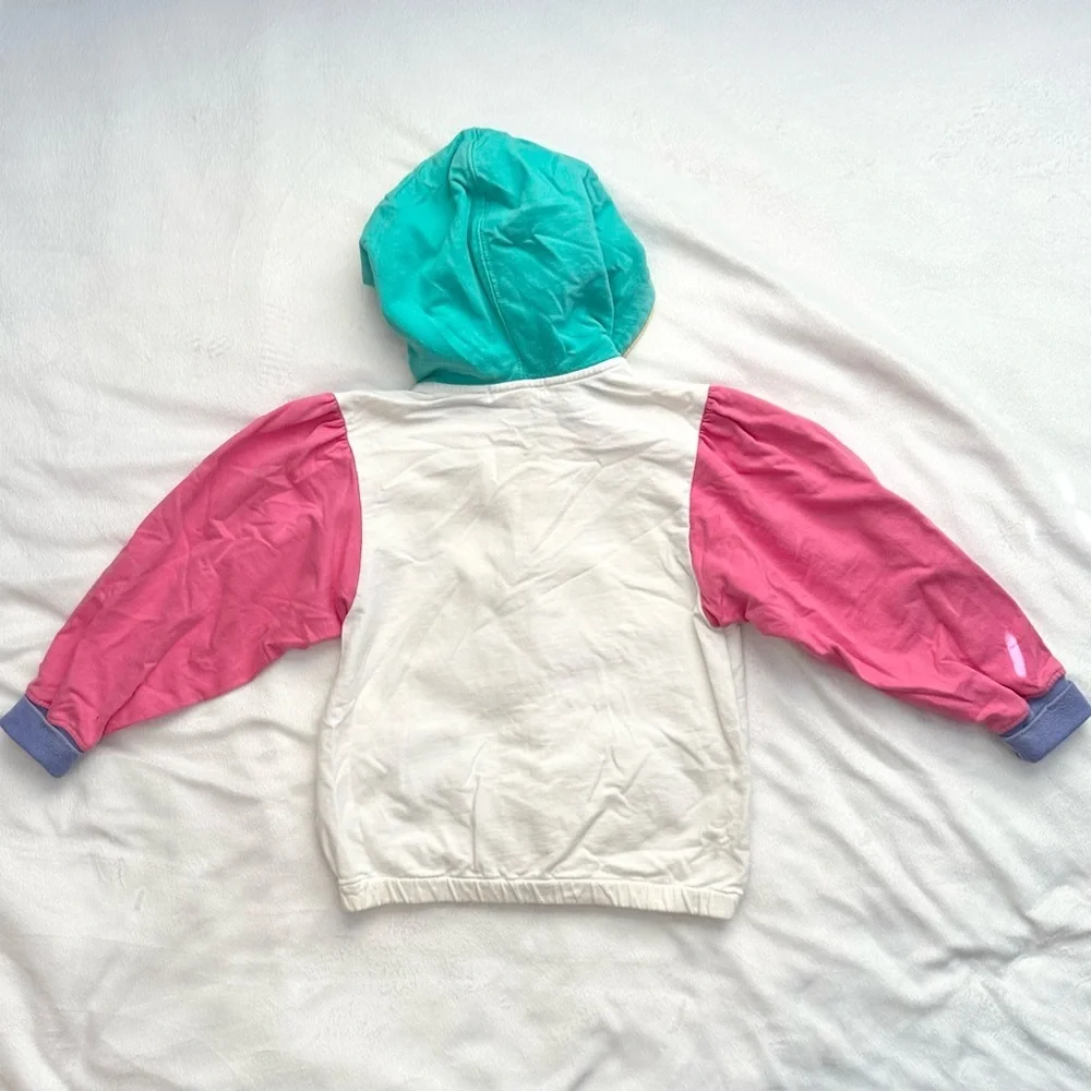 Vintage Gymboree Rainbow Tag Color Block Hoodie Jacket w/Flowers Girls 4T L RARE